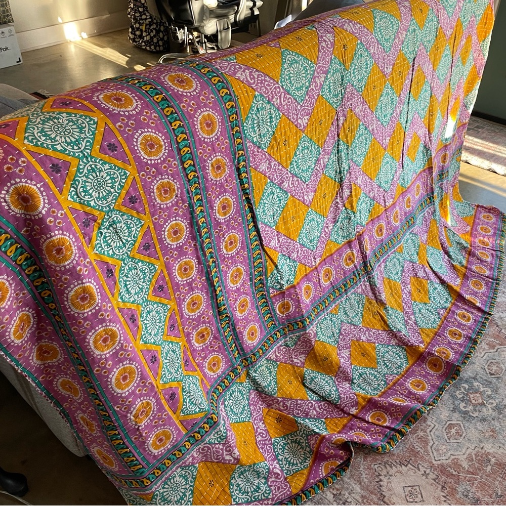 Twin 85x55 Kantha Handmade Quilt Boho Festival Hippie 100% Cotton Brand New - Picture 2 of 5